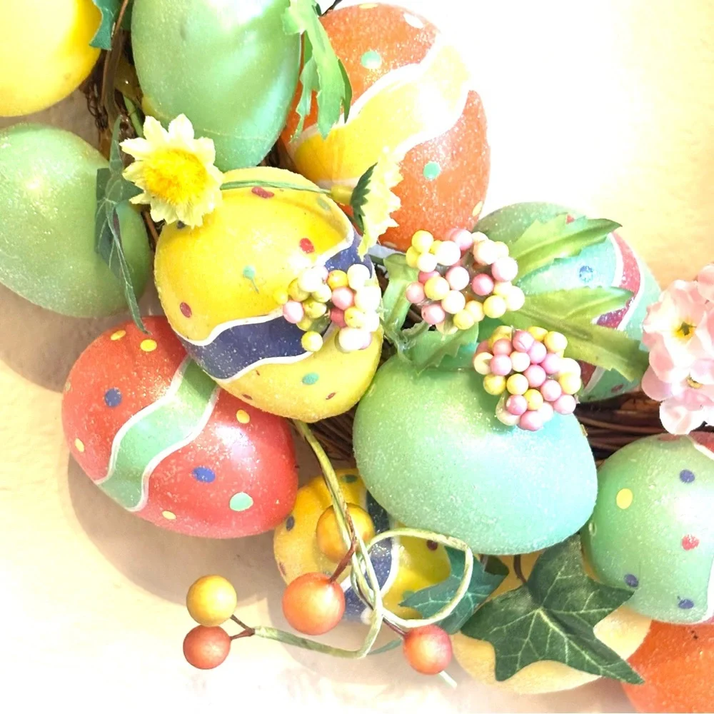 Vintage Handmade Easter Egg Wreath 14”